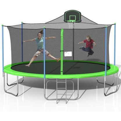 Trampolines |  16Ft Trampoline with Enclosure Net Basketball Hoop – High Weight Capacity Big Outdoor Trampoline for Kids and Adults Sports & Fitness Trampolines