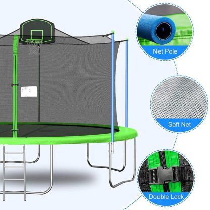 Trampolines |  16Ft Trampoline with Enclosure Net Basketball Hoop – High Weight Capacity Big Outdoor Trampoline for Kids and Adults Sports & Fitness Trampolines