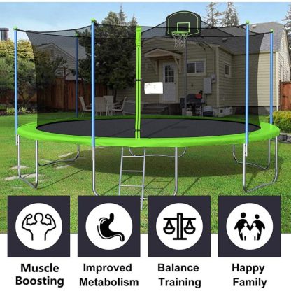 Trampolines |  16Ft Trampoline with Enclosure Net Basketball Hoop – High Weight Capacity Big Outdoor Trampoline for Kids and Adults Sports & Fitness Trampolines