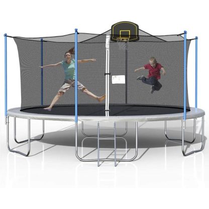 Trampolines |  16Ft Trampoline with Enclosure Net Basketball Hoop – High Weight Capacity Big Outdoor Trampoline for Kids and Adults Sports & Fitness Trampolines