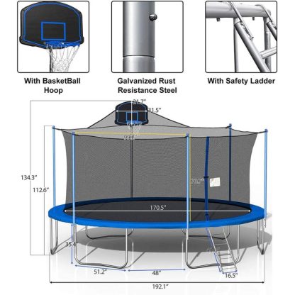 Trampolines |  16Ft Trampoline with Enclosure Net Basketball Hoop – High Weight Capacity Big Outdoor Trampoline for Kids and Adults Sports & Fitness Trampolines