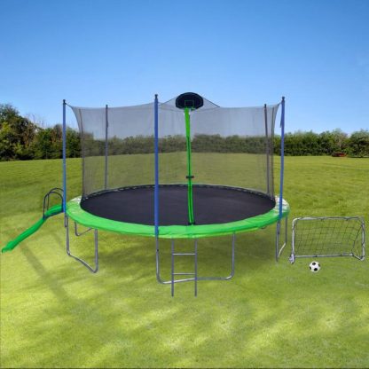 Trampolines |  16FT Trampoline with Slide , Outdoor Trampoline for Kids and Adults with Enclosure Net and Ladder,football goal,backboard Sports & Fitness Trampolines