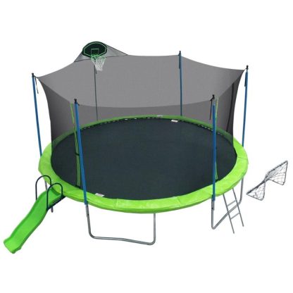 Trampolines |  16FT Trampoline with Slide , Outdoor Trampoline for Kids and Adults with Enclosure Net and Ladder,football goal,backboard Sports & Fitness Trampolines