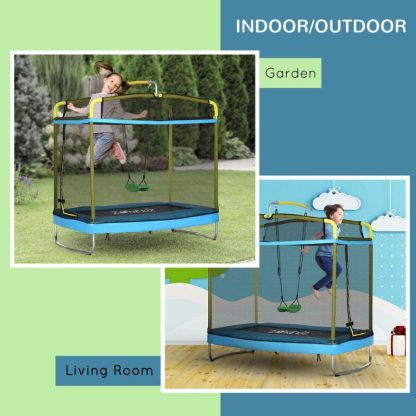 Trampolines |  3 in 1 Kids Trampoline, 7FT Rectangle Trampoline with Enclosure Net/Swing/Gymnastics Bar, Light Blue Toddler Trampoline Sports & Fitness Trampolines