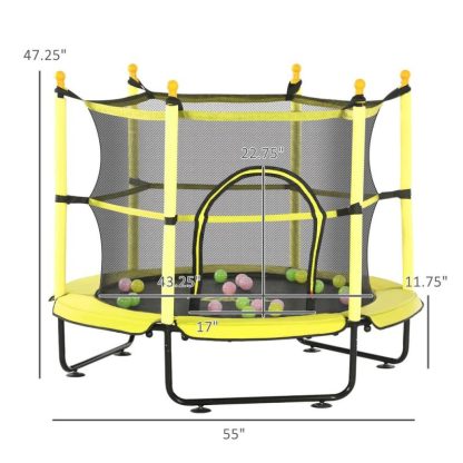 Trampolines |  4.5FT Mini Trampoline, Kids Trampoline with Safety Enclosure Net and Sea Ball for Indoor & Outdoor, Built for Kids 3-10 Years Sports & Fitness Trampolines