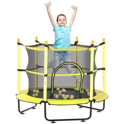 Trampolines |  4.5FT Mini Trampoline, Kids Trampoline with Safety Enclosure Net and Sea Ball for Indoor & Outdoor, Built for Kids 3-10 Years Sports & Fitness Trampolines