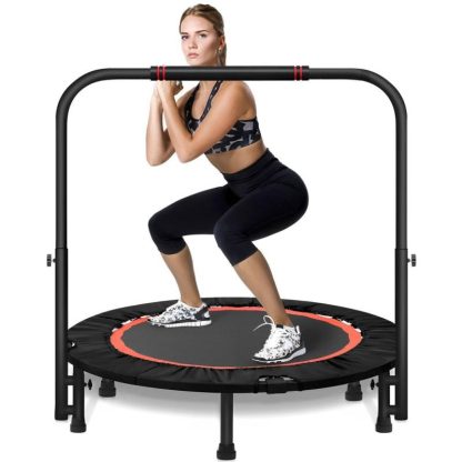 Trampolines |  40 Inch Mini Exercise Trampoline Foldable with Adjustable Handle Max Load 440lbs for Adults or Kids Sports & Fitness Trampolines