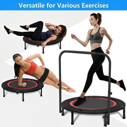 Trampolines |  40 Inch Mini Exercise Trampoline Foldable with Adjustable Handle Max Load 440lbs for Adults or Kids Sports & Fitness Trampolines