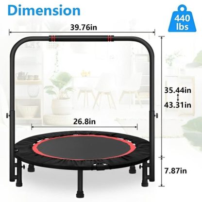 Trampolines |  40 Inch Mini Exercise Trampoline Foldable with Adjustable Handle Max Load 440lbs for Adults or Kids Sports & Fitness Trampolines