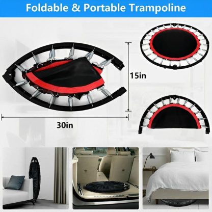 Trampolines |  40 Inch Mini Exercise Trampoline Foldable with Adjustable Handle Max Load 440lbs for Adults or Kids Sports & Fitness Trampolines