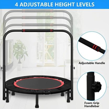 Trampolines |  40 Inch Mini Exercise Trampoline Foldable with Adjustable Handle Max Load 440lbs for Adults or Kids Sports & Fitness Trampolines