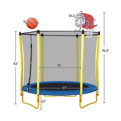 Trampolines |  5.5FT Indoor Trampoline with Safety Net – Enclosed Kids Trampoline, Various Colors Mini Trampoline with Basketball Hoop and Ball Sports & Fitness Trampolines