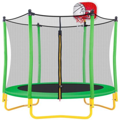 Trampolines |  5.5FT Trampoline for Kids – 65″ Outdoor & Indoor Mini Toddler Trampoline with Enclosure, Basketball Hoop and Ball Included Sports & Fitness Trampolines