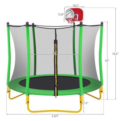 Trampolines |  5.5FT Trampoline for Kids – 65″ Outdoor & Indoor Mini Toddler Trampoline with Enclosure, Basketball Hoop and Ball Included Sports & Fitness Trampolines