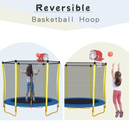 Trampolines |  5.5FT Trampoline for Kids – 65″ Outdoor & Indoor Mini Toddler Trampoline with Enclosure, Basketball Hoop and Ball Included Sports & Fitness Trampolines