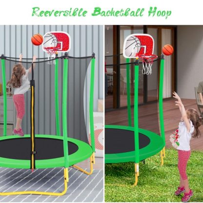 Trampolines |  5.5FT Trampoline for Kids – 65″ Outdoor & Indoor Mini Toddler Trampoline with Enclosure, Basketball Hoop and Ball Included Sports & Fitness Trampolines