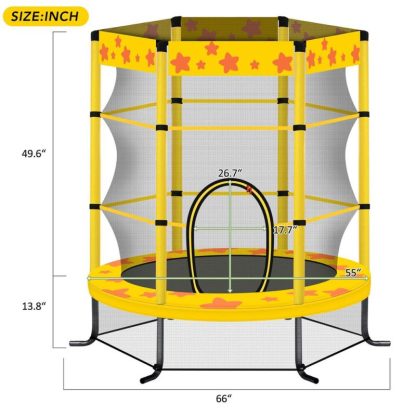 Trampolines |  55 Inch Kids Trampoline with Safety Enclosure Net, 4.5FT Outdoor Indoor Trampoline for Kids (Yellow) Sports & Fitness Trampolines