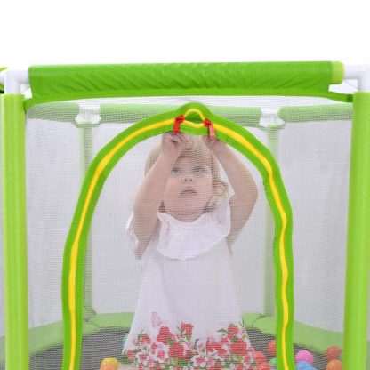 Trampolines |  55″ Toddlers Trampoline with Safety Enclosure Net and Balls Sports & Fitness Orange/Green