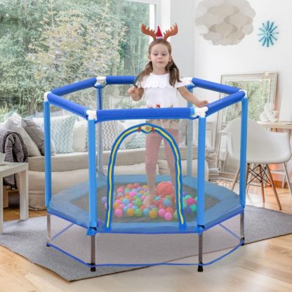 Trampolines |  55” Toddlers Trampoline with Safety Enclosure Net and Balls, Indoor Outdoor Mini Trampoline for Kids Sports & Fitness Trampolines