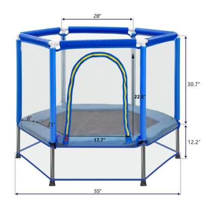 Trampolines |  55” Toddlers Trampoline with Safety Enclosure Net and Balls, Indoor Outdoor Mini Trampoline for Kids Sports & Fitness Trampolines