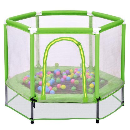 Trampolines |  55” Toddlers Trampoline with Safety Enclosure Net and Balls, Indoor Outdoor Mini Trampoline for Kids Sports & Fitness Trampolines