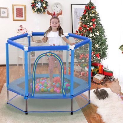 Trampolines |  55” Toddlers Trampoline with Safety Enclosure Net and Balls, Indoor Outdoor Mini Trampoline for Kids Sports & Fitness Trampolines