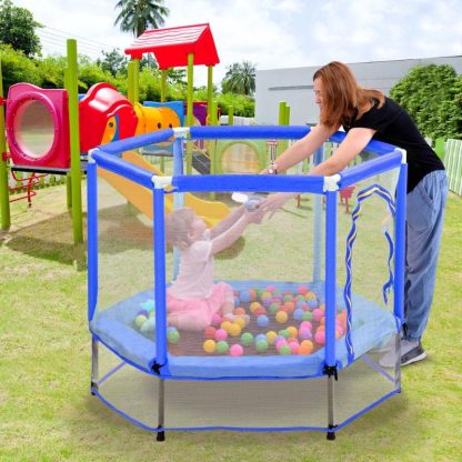 Trampolines |  55” Toddlers Trampoline with Safety Enclosure Net and Balls, Indoor Outdoor Mini Trampoline for Kids Sports & Fitness Trampolines