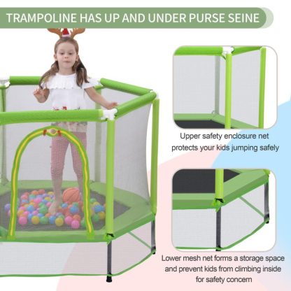 Trampolines |  55″ Toddlers Trampoline with Safety Enclosure Net and Balls Sports & Fitness Orange/Green