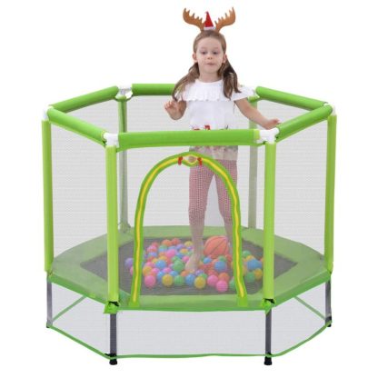 Trampolines |  55″ Toddlers Trampoline with Safety Enclosure Net and Balls Sports & Fitness Orange/Green