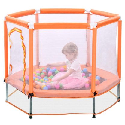 Trampolines |  55″ Toddlers Trampoline with Safety Enclosure Net and Balls Sports & Fitness Orange/Green