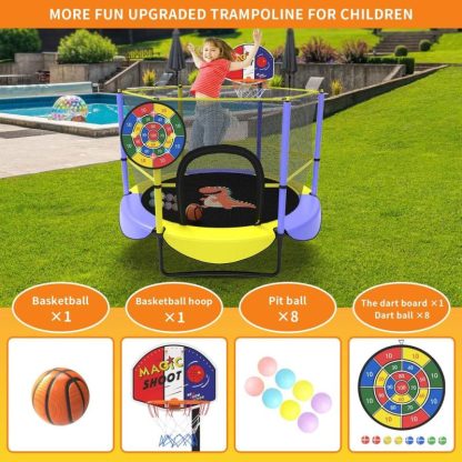 Trampolines |  60″ 5FT Trampoline Built in Basketball Hoop,Dart Board, Best Birthday Gifts for Kids, Mini Toddler Trampoline with net, Age 1-8 Sports & Fitness Trampolines