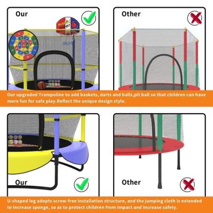 Trampolines |  60″ 5FT Trampoline Built in Basketball Hoop,Dart Board, Best Birthday Gifts for Kids, Mini Toddler Trampoline with net, Age 1-8 Sports & Fitness Trampolines