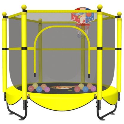 Trampolines |  60″ Trampoline for Kids, 5 FT Small Toddler Trampoline with Basketball Hoop, Safety Enclosure, Baby Trampoline Toys Sports & Fitness Blue-Bd/Fuchsia/Yellow-Bd