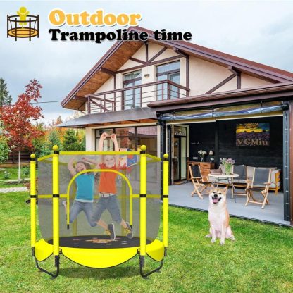 Trampolines |  60″ Trampoline for Kids, 5 FT Small Toddler Trampoline with Basketball Hoop, Safety Enclosure, Baby Trampoline Toys Sports & Fitness Blue-Bd/Fuchsia/Yellow-Bd