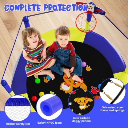 Trampolines |  60″ Trampoline for Kids, 5 FT Small Toddler Trampoline with Basketball Hoop, Safety Enclosure, Baby Trampoline Toys Sports & Fitness Pink-Blue/Yellow-Blue