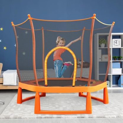 Trampolines |  6FT Toddlers Trampoline with Enclosure Net and Ocean Balls, Easy Assembly Lotus Shape – Trampolines for Kids – Orange Sports & Fitness Orange