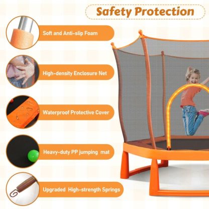 Trampolines |  6FT Toddlers Trampoline with Enclosure Net and Ocean Balls, Easy Assembly Lotus Shape – Trampolines for Kids – Orange Sports & Fitness Orange