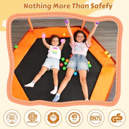 Trampolines |  6FT Toddlers Trampoline with Enclosure Net and Ocean Balls, Easy Assembly Lotus Shape – Trampolines for Kids – Orange Sports & Fitness Orange