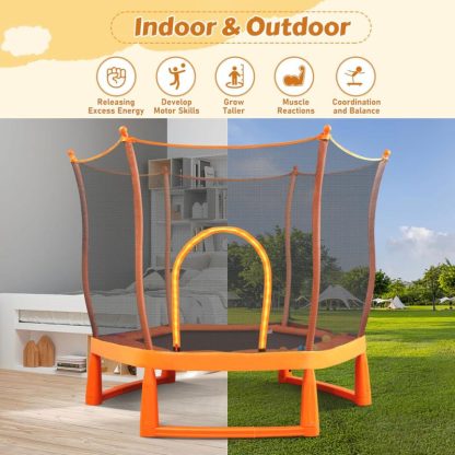 Trampolines |  6FT Toddlers Trampoline with Enclosure Net and Ocean Balls, Easy Assembly Lotus Shape – Trampolines for Kids – Orange Sports & Fitness Orange