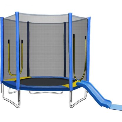 Trampolines |  7FT Blue Fitness Trampoline Kids Trampoline Mini Trampoline with Slide/Safety Net/Spring Mat/Ladder for Indoor, Outdoor Sports & Fitness Trampolines