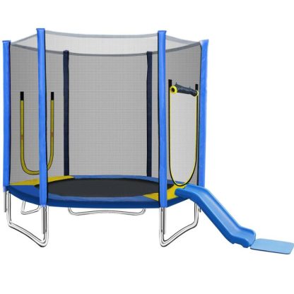 Trampolines |  7FT Blue Fitness Trampoline Kids Trampoline Mini Trampoline with Slide/Safety Net/Spring Mat/Ladder for Indoor, Outdoor Sports & Fitness Trampolines