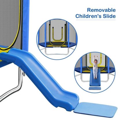 Trampolines |  7FT Blue Fitness Trampoline Kids Trampoline Mini Trampoline with Slide/Safety Net/Spring Mat/Ladder for Indoor, Outdoor Sports & Fitness Trampolines