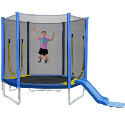 Trampolines |  7FT Blue Fitness Trampoline Kids Trampoline Mini Trampoline with Slide/Safety Net/Spring Mat/Ladder for Indoor, Outdoor Sports & Fitness Trampolines