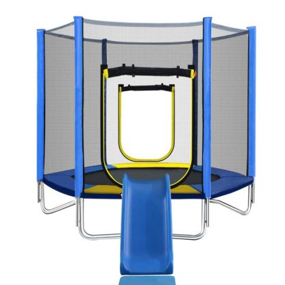 Trampolines |  7FT Blue Fitness Trampoline Kids Trampoline Mini Trampoline with Slide/Safety Net/Spring Mat/Ladder for Indoor, Outdoor Sports & Fitness Trampolines