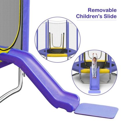 Trampolines |  7FT Kids Trampoline with Slide/Safety Net/Rolling Shutter Door/Ladder Sports & Fitness Trampolines