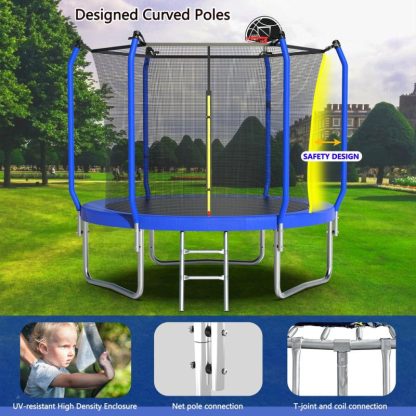 Trampolines |  8-foot Trampoline with Basketball Hoop and Enclosure Sports & Fitness Trampolines