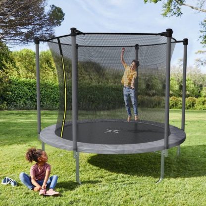 Trampolines |  8 FT Trampoline for Kids, Trampoline with Enclosure Net, Recreational Outdoor Trampoline, ASTM Approved – Grey Sports & Fitness Grey