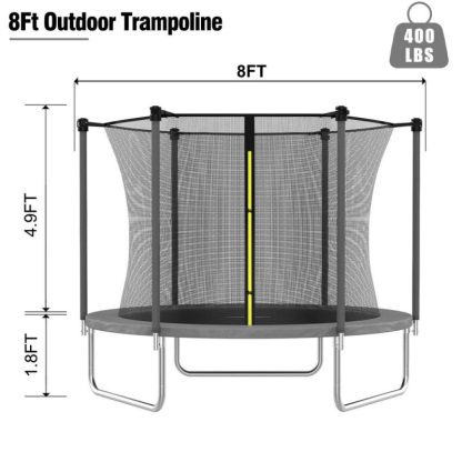 Trampolines |  8 FT Trampoline for Kids, Trampoline with Enclosure Net, Recreational Outdoor Trampoline, ASTM Approved – Grey Sports & Fitness Grey