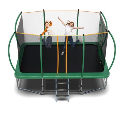 Trampolines |  8 ft. x 14 ft. Green Galvanized Anti-Rust Outdoor Rectangle Coating Trampoline with Enclosure with Ladder and Shoe Bag Sports & Fitness Trampolines