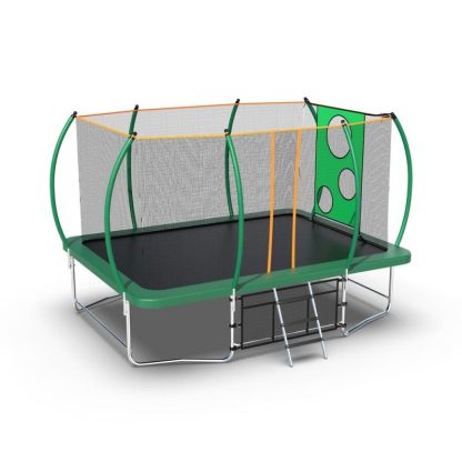 Trampolines |  8 ft. x 14 ft. Green Galvanized Anti-Rust Outdoor Rectangle Coating Trampoline with Enclosure with Ladder and Shoe Bag Sports & Fitness Trampolines